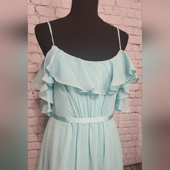 David's Bridal Long Flutter Sleeve Spa Blue Dress Size 8 NWT - Picture 9 of 9